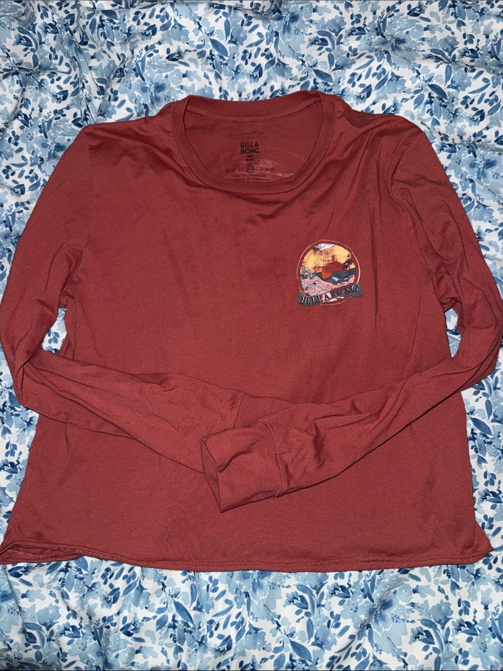 Billabong Burnt Orange Long Sleeve Tee with Small Graphic